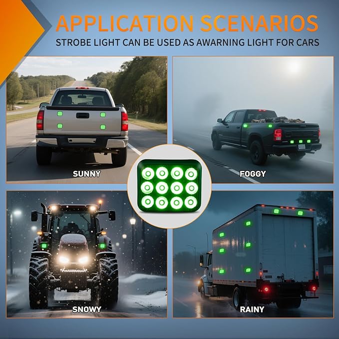 Nilight 12LED Magnetic Wireless Trailer Lights 2PCS Rechargeable Portable Hazard Beacon Warning Light Green Emergency Strobe Light for Trucks Trailers Vehicles Cars Bus Surface Mount