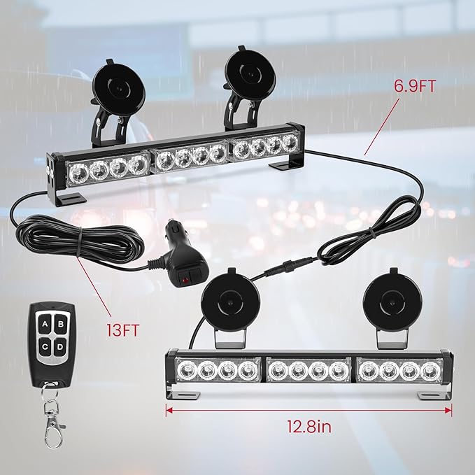 Red and White Emergency Fire Firefighter Strobe Lights Bar For Vehicles Trucks Ambulance 23 Flash Patterns Fire 2 in 1 Lights 2pcs 12.8 inch Safety Warning Lights Wireless Remote Control
