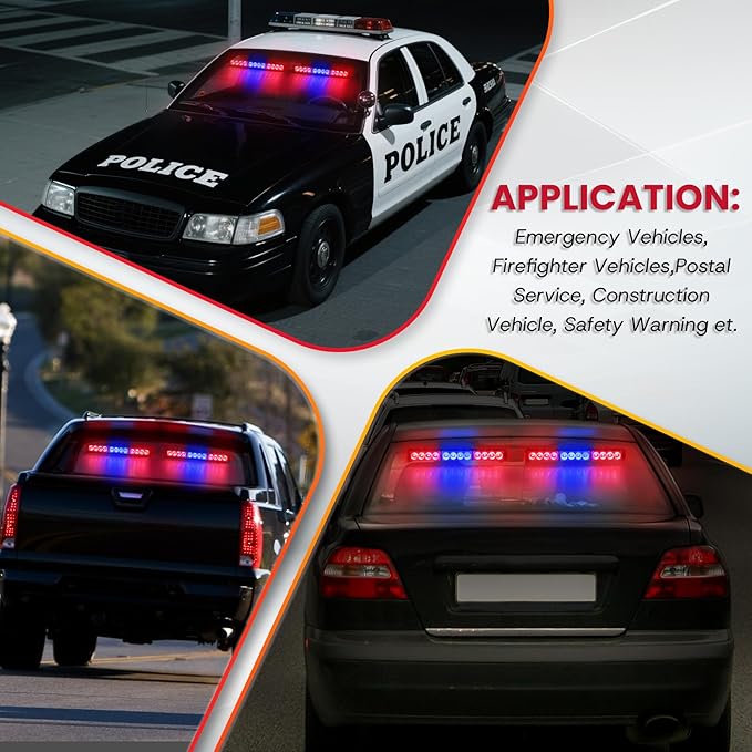 Red and Blue Emergency Police Lights For Vehicle LED Strobe Cop Light Bar For Directional Warning Vehicles Trucks 23 Flash Patterns 2pcs 12.8 inch Wireless Remote Control