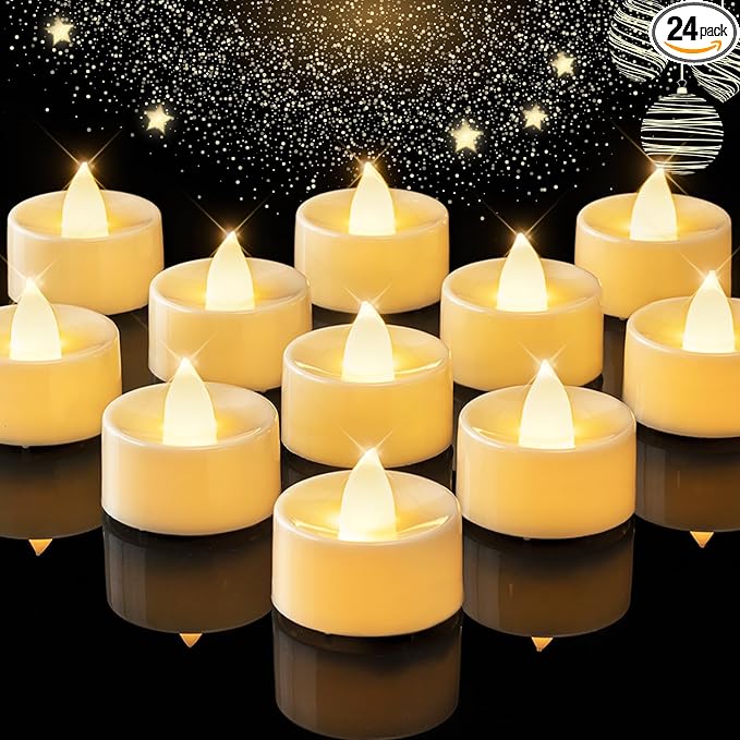 BEICHI Flameless Candles, 24Pack Battery Operated Candle, LED Tea Lights Candles Battery Operated, Flickering Fake Votives for Wedding Party Home Decor- Warm White, Ivory Base