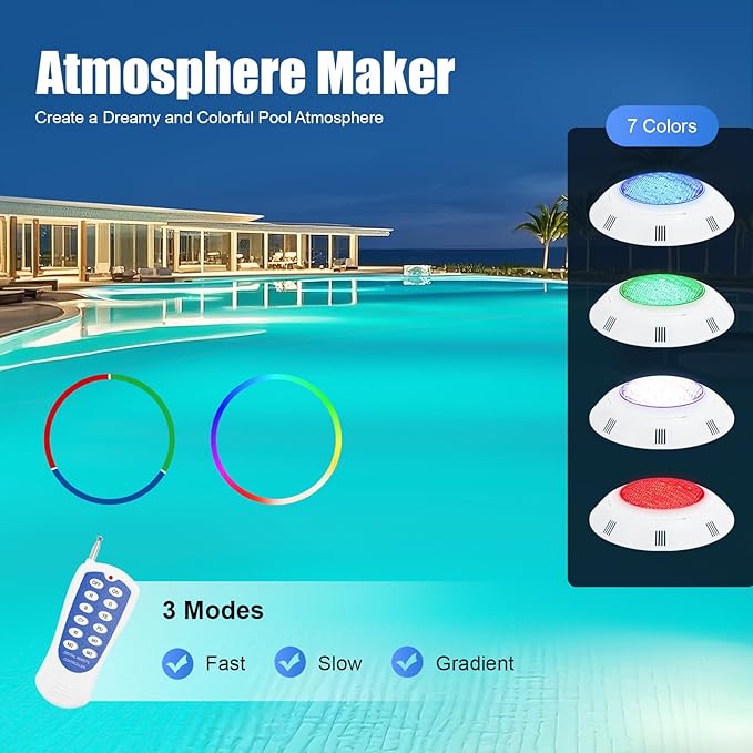 36W 12V LED Pool Light 3600LM RGB Color-Changing Waterproof IP68 Underwater LED Lights 120° Swimming Pool Fountain Pond Colorful Lamp with Remote Controller