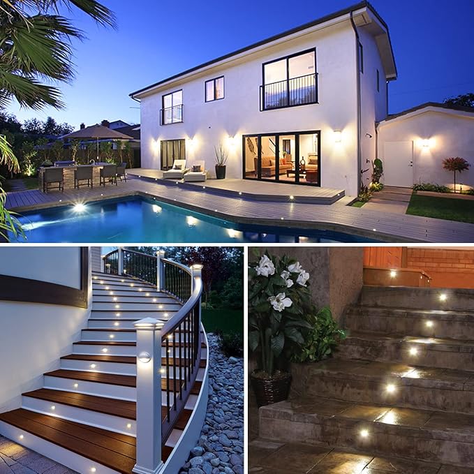 Led Deck Lights Outdoor Waterproof Low Voltage Stainless Steel 1W Outdoor Yard Garden Decoration Lamps Landscape Pathway Patio Step Stairs LED In-ground Lights Black Border(30pcs, Warm White)