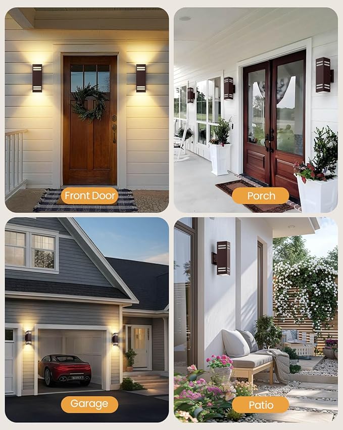 SHIMR Dusk to Dawn Outdoor Wall Lights 2 Pack, Exterior Lighting Fixtures with Oil Rubbed Bronze Finish, Square Outdoor Sconce Lights Up and Down Lights for House Porch Patio [ETL Listed]