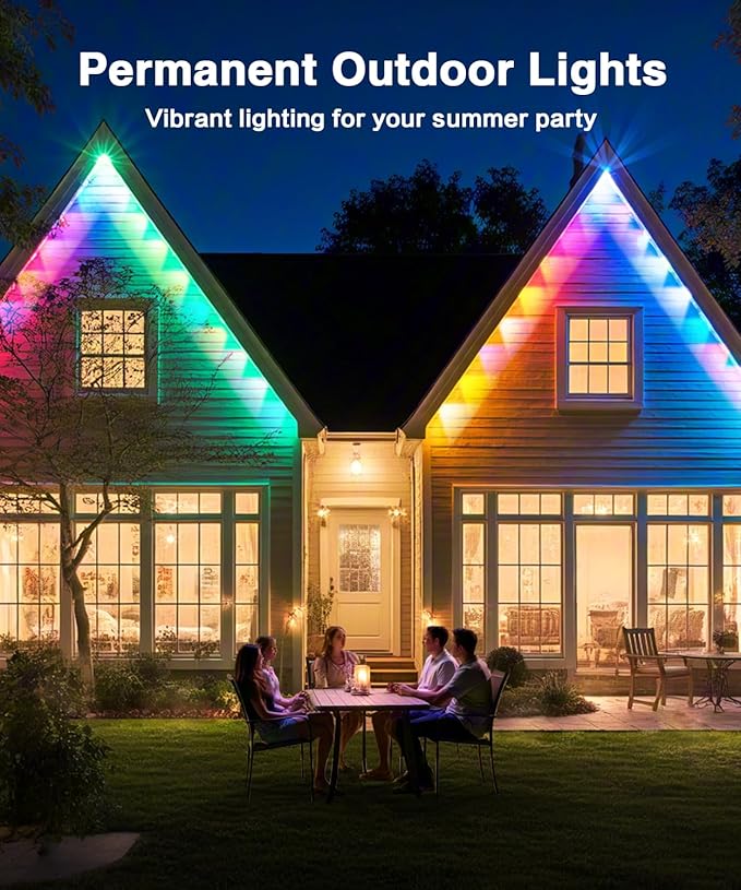 Permanent Outdoor Lights for House,100ft 60 RGB+IC Smart Outdoor Decor, 50 Scene Modes, App/Remote Control, IP67 Waterproof, for Christmas, Holiday, Daily & Pool Party Decor