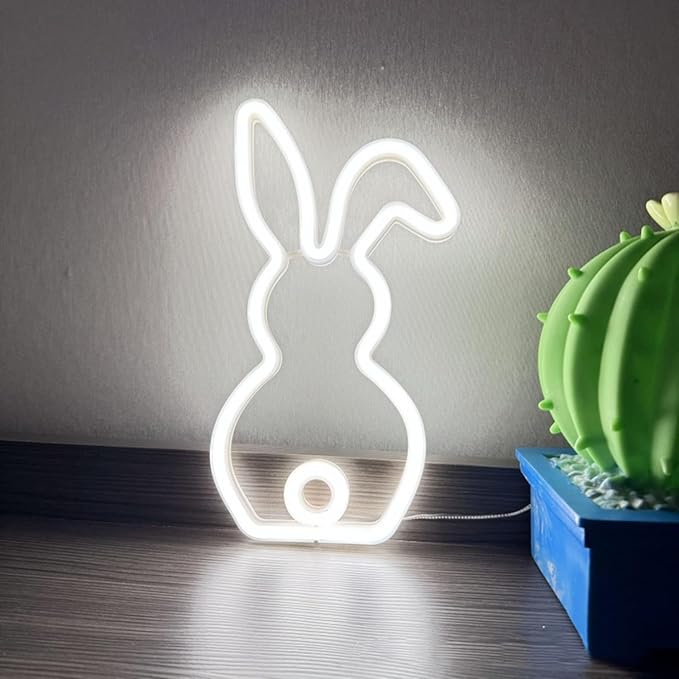 LED Bunny Lamp,Cute Rabbit Neon Light Signs Easter decorations USB Powered or 3xAA Battery Powered,Bunny Night Light Gifts for Bedroom Dorm Easter Christmas Party Bar Wall Decor