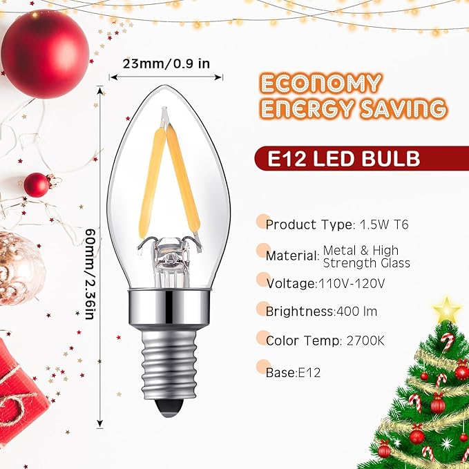 Baquler 2 Pack Small Christmas Tree Wiring Kit, with 1.5 Watt LED Bulb, Ceramic Christmas Tree Replacement Lights, E12 Candelabra Base, Lamp Wiring Kit Nice for Lighting Desk Lamp and DIY Projects