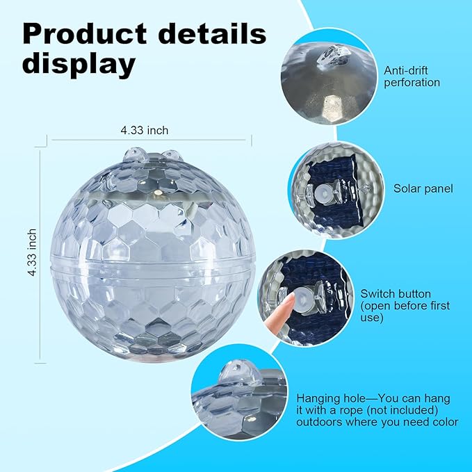Solar Floating Pool Light – Color-Changing LED Light for Pools, Ponds, Gardens & More | Waterproof & Rechargeable for Pools, Ponds, Spas, Fountains, Patios Nighttime Ambiance