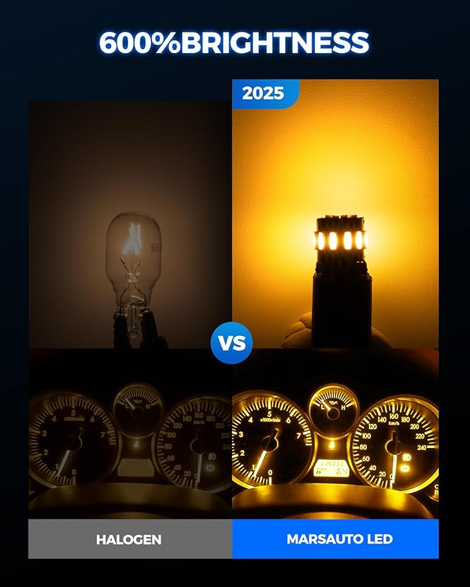 Marsauto 194 LED Bulb Amber Yellow for Dome Map Light, 168 2825 W5W T10 Wedge Replacement Super Bright LED Light Bulbs for Car Courtesy Step Dash Side Marker Trunk Light (Pack of 10)