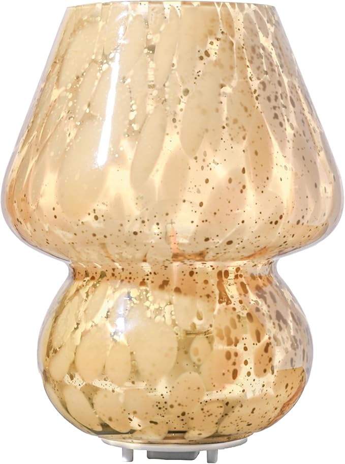 Glass Mushroom Lamp Cordless Table Lamp for Bedroom, Small Desk Bedside Lamps for Living Room, Mushroom Decor Cute Mini Modern Lamps Battery Operated for Night Stands, Aesthetic Home Living Room Decor