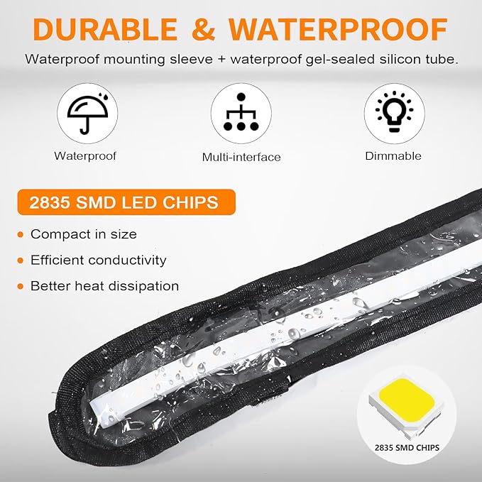 12V Led Light Strip,4ft RV Awning Lights with 140 SMD 2835 LED Chips,IP68 Waterproof Led Light Bar for Outdoor Camping and Overland