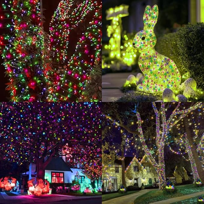 LAMPHOME Pastel Easter Lights String, Multicolor Christmas Mini Light, 32.5FT 100 LED with 16 Light Modes, Fairy Lights Plug in for Outdoor Xmas Trees Garland Wreath Holiday Decorations