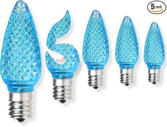 5PCS C9 LED Christmas Light Bulbs - C9 led Bulbs with E17 Base Sockets Replacement Bulbs for Outdoor String Lights - Commercial Grade ICY Blue