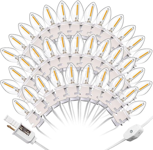 Enhon Accessory Cord with LED Light Bulb, 60.7Ft Light Clip Replacement Cord with 36 C7 Bulb Fused Switch Plug for Christmas Village Trees Blow Mold Salt Lamp Holiday Party House Decoration