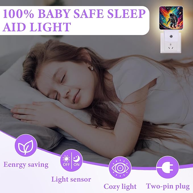 Astronauts Space Night Light,Night Lights Plug into Wall,Led Lamp for Stairway/Hallway/Bedroom 0.5W Nightlight Sleep Friendly