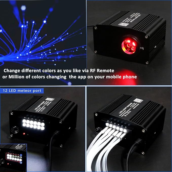 AZIMOM 2-in-1 Twinkle 12W Fiber Optic Starlight Box with Pure White Meteor, Sound Activated APP/Remote RGBW Light Source Driver Pure White Shooting Star for Car Home Star Lighting Decor
