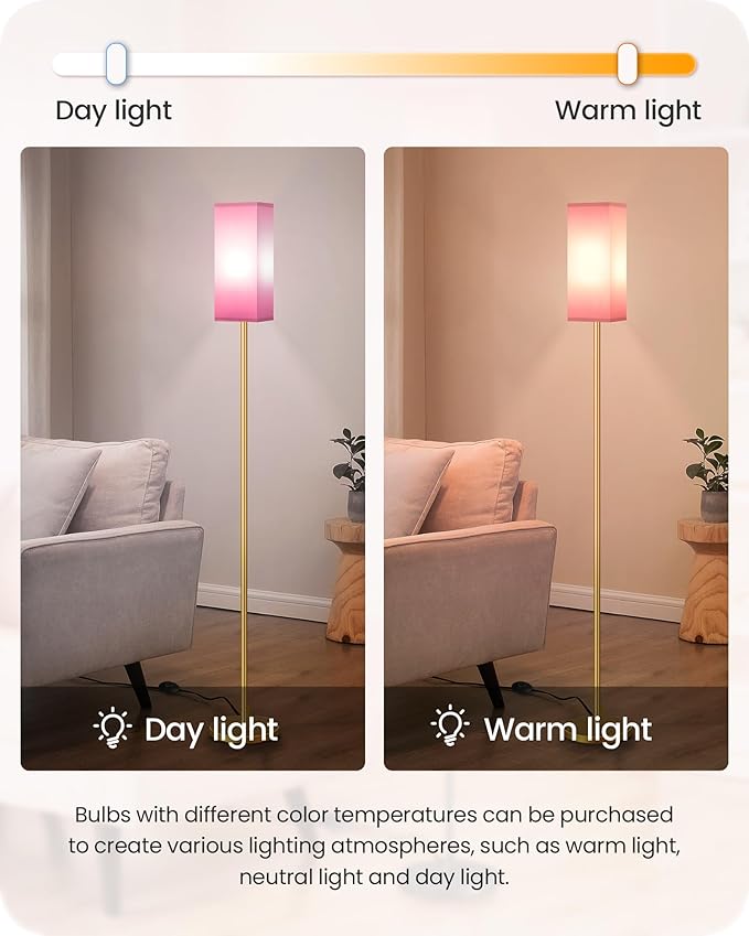 2Pack Floor Lamp, Pole with Foot Switch, Modern Standing Lamp Lampshade, Minimalist Freestanding Lamp (Bulb Not Included), for Living Room, Bedroom Office ETL Listed,Gold and Pink DP07LDP205
