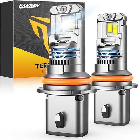 FAHREN New Upgraded 9007 Light Bulbs 50000LM 1000% Ultra Brighter, Real 1:1 Size with Cooling Fan HB5 9007 Light Bulbs, 6500K Cool White IP68 Fog Light, Non-Polarity Easy Install, Pack of 2