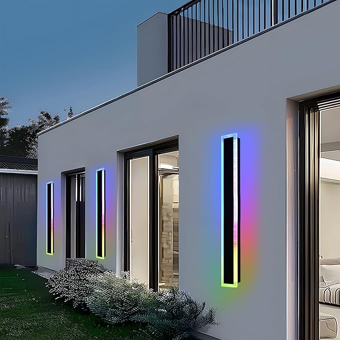 Modern RGB Long Outdoor Wall Lights for House,2 Pack RGB LED Wall Light Fixture,40 inch Led Liner Wall Sconce Lights,Dimmable Exterior lighting Fixtures for Porch,Garage,Patio with Romote Control