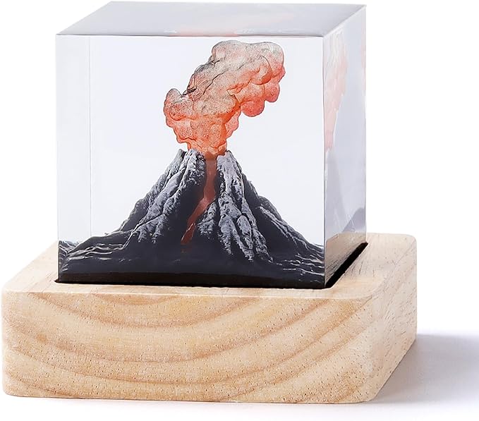 Volcano Night Lights Lava Lamp Volcano Eruption Ornament 3D Mini Lava Lamp Epoxy Resin Night Light Decorate A Room Decoration Creative Gifts for Kids Men and Women (Volcano)