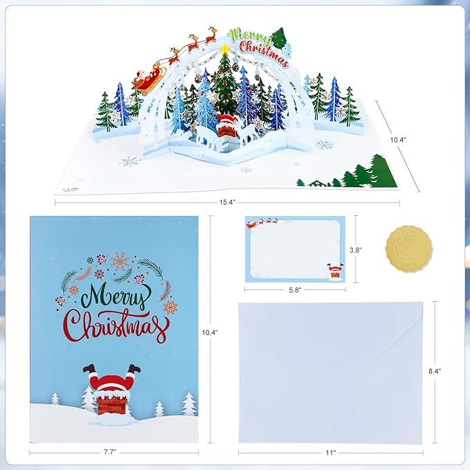 FaCraft Musical Christmas Cards, with Lights and Music, 15.4 x 10.4 inch Handmade 3D Large Pop Up Christmas Card, with Envelope Blank Insert and Seal for Winter Holidays New Year (Woodland)