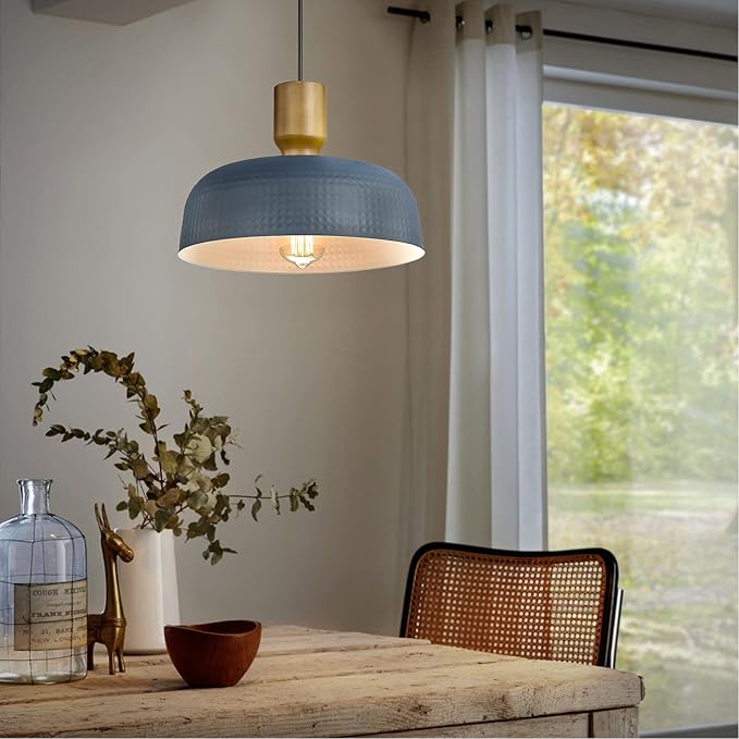 Darkaway Pendant Light Fixtures Ceiling Hanging with Hammered Metal Shade, Modern Pendant Light for Kitchen Island Lighting Hanging Lamp Adjustable Height, Medium 2 Pack