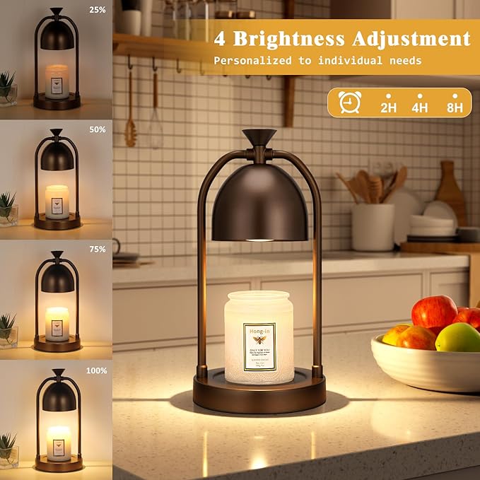 Brown Candle Warmer Lamp with Timer-Electric Candle Warmer Lamp for Bedroom Decor, Dimmable Candle Light Warmer