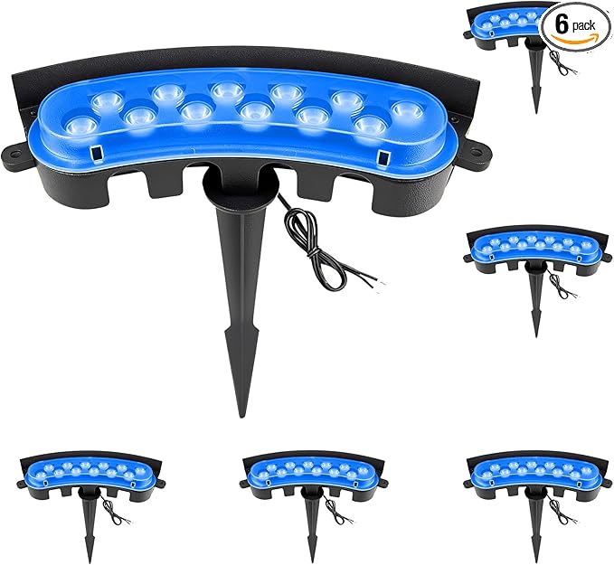 Blue Color Flood Lights Low Voltage, 9W 12V LED Hard Wired Landscape Flood Wall Washer Lights Outdoor Waterproof for Uplighting Tree House, Super Bright, Aluminum, Black, 6Pack