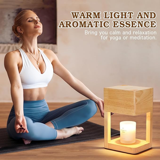 Candle Warmer Lamp Wood with Timer, Dimmable Electric Candle Lamp Warmer for Jar Candles, 2 * 35 Watt Bulb, Birthday Gifts for Women Mom, Decorative Wooden Candle Lamp for Bedroom Home Decor