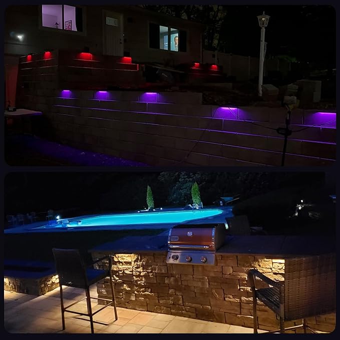 8 Pack 7 inch RGB LED Hardscape Lighting Step Lights Retaining Wall Lights with Color Changing & Warm White Mode Low Voltage Landscape Paver Lights Waterproof Deck Lights for Outside Stairs Yard