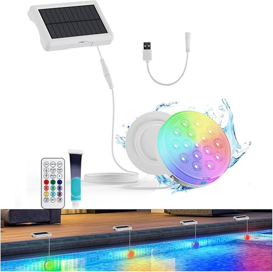 Solar Pool Lights, Rechargeable Pool Lights with Remote, 4.55 Inch IP68 Waterproof 22 Colors Modes Changing Solar Submersible LED Lights with Magnet for Pools, Pond 1 Pack
