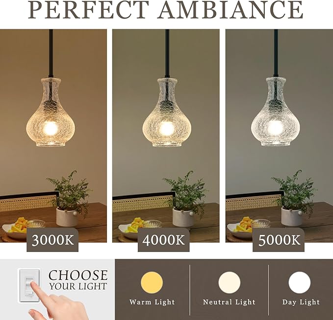 Black Pendant Lights Kitchen Island, 5.9" Unique Crackle Glass Pendant Light Fixtures with Adjustable Rods, Modern Single Hanging Lighting for Kitchen Island, Sink, Bathroom, E26 Base