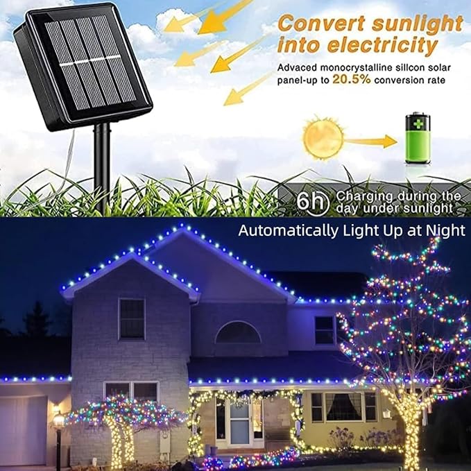QITONG 4 Pack Blue and White Solar Fairy Lights, Each 33ft 100 LED Christmas String Light, 8 Modes Silver Wire Mini Twinkle Lighting for Tree Garden Yard Christmas