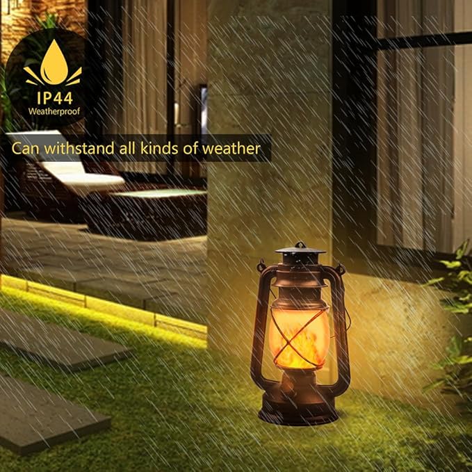 Lantern LED Battery Powered Camping Lamp Outdoor Hanging Rechargeable Lantern Flickering Flame Retro Lanterns Remote Control 4 Modes Light Non-Solar 2 Pack