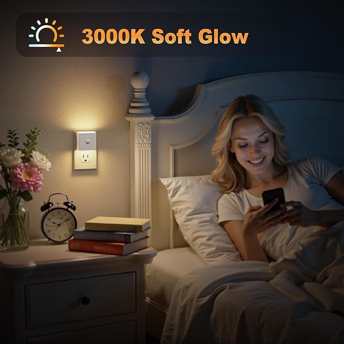 JandCase Motion Sensor Night Light, Night Lights Plug into Wall with Adjustable Brightness, Motion Activated Night Light, 3000K Warm White, for Kids Bathroom Hallway Kitchen Bedroom