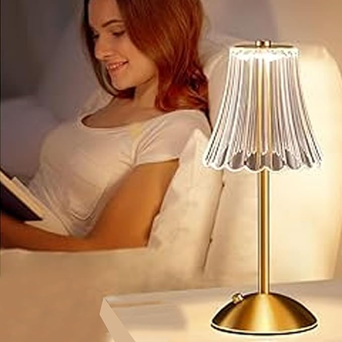 LED Crystal Table Lamp, Battery Operated, Touch Control Night Light with 3 Color Dimming