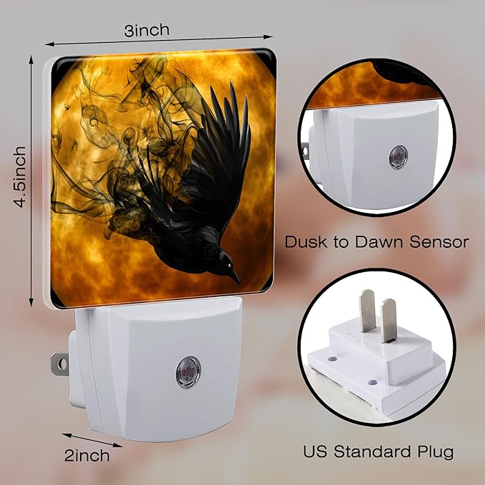 Crow with New Moon Night Light Plug into Wall, Flying Crow Dusk to Dawn Night Light,0.5w Energy Saving Sleep Friendly Nightlights for Kids Boys Girls Home Decor