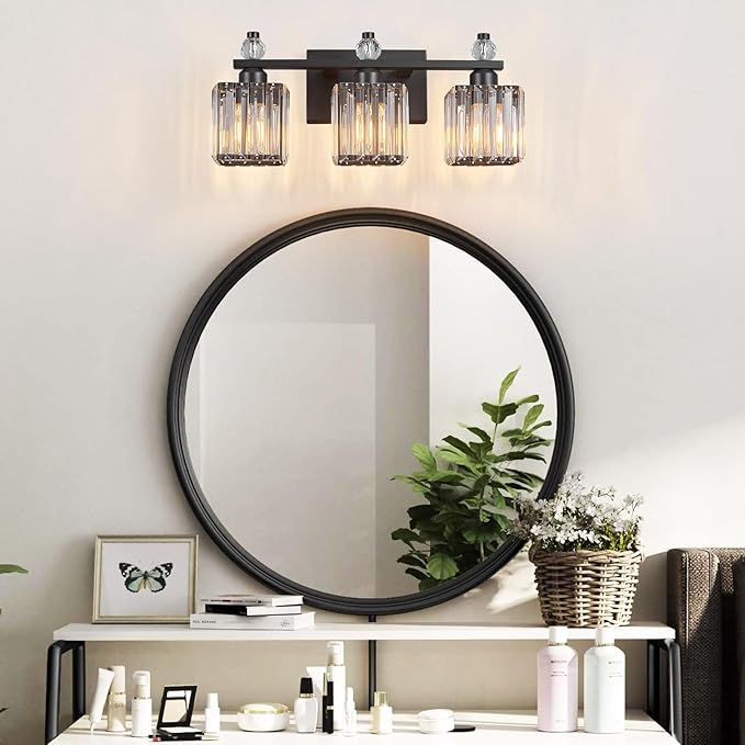 Sand Black Bathroom Vanity Lights Crystal Vanity Light Bathroom Lighting Fixtures 3 Light Modern Vanity Lighting Fixtures
