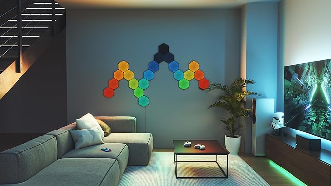 Nanoleaf Shapes LED Wall Lights, RGBW Smart Wall Panels with 16M+ Color, Compatible with Alexa & Google Assistant, Music Sync, Screen Mirror, Wall Lights Expansion Pack (Black Hexagons 3 Pack)