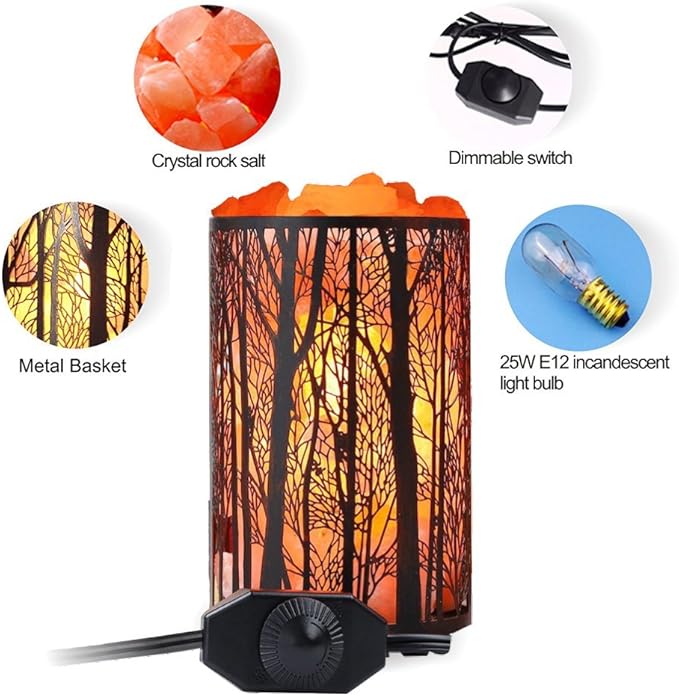 Shineled Himalayan Salt Lamp, Salt Rock Lamp Natural Night Light in Forest Design Metal Basket with Dimmer Switch (4.1 x 6.5 4.4-5lbs), 25Watt Bulbs & ETL Cord 1 Pack