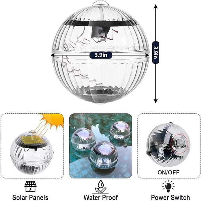 Generic 2Pcs Floating Water Fountain with Underwater Lights,Waterproof Solar Pool Lights That Float,Pool Lights Hangable LED Disco Glow Ball Lights for Pond Garden