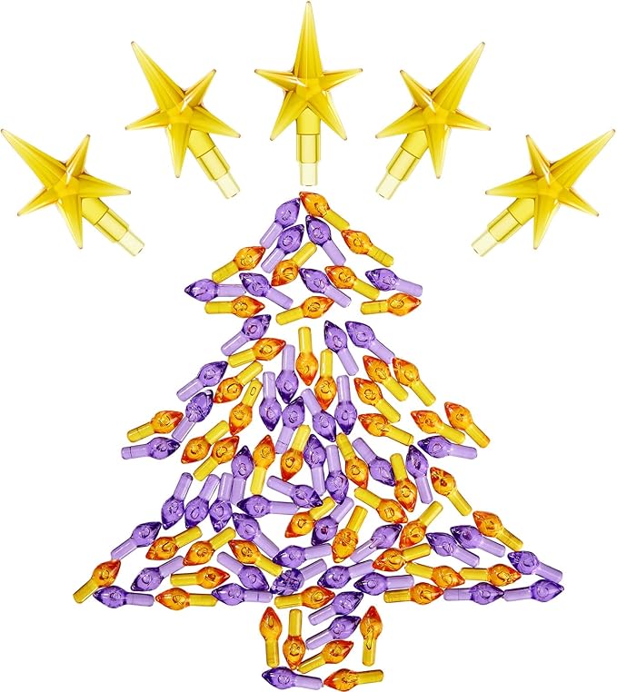 Boao 100 Pieces Ceramic Christmas Tree Bulbs and 5 Stars Replacement Plastic Bulbs for Ceramic Christmas Tree Decorations (3.8 mm Diameter,Purple and Orange)