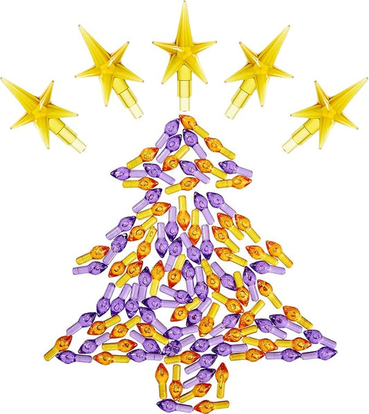 Boao 100 Pieces Ceramic Christmas Tree Bulbs and 5 Stars Replacement Plastic Bulbs for Ceramic Christmas Tree Decorations (3.8 mm Diameter,Purple and Orange)