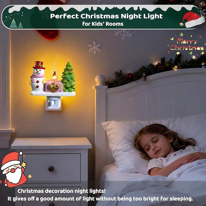 Christmas Campfire Flickering NightLight,Cute Polyresin Swivel Plug Flickering NightLight,Plug-in Figurine Lamp for Holiday Decor, Indoor Campfire Night Light with Flicker Bulb,Figurine Light