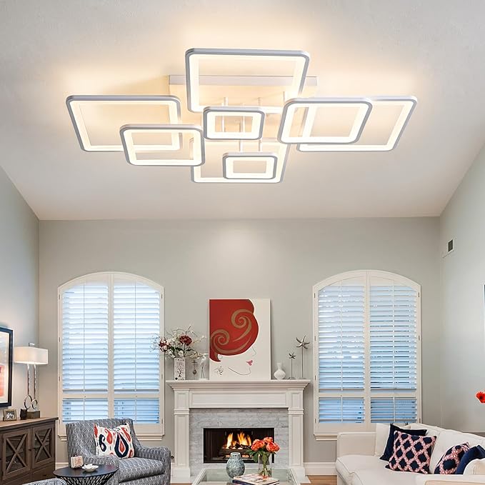 Modern Ceiling Light, 39.4'' Dimmable LED White Flush Mount Ceiling Lights with Remote Acrylic Round Ceiling Lamp Fixture for Low Ceiling Bedroom Living Room Dining Room, 100W