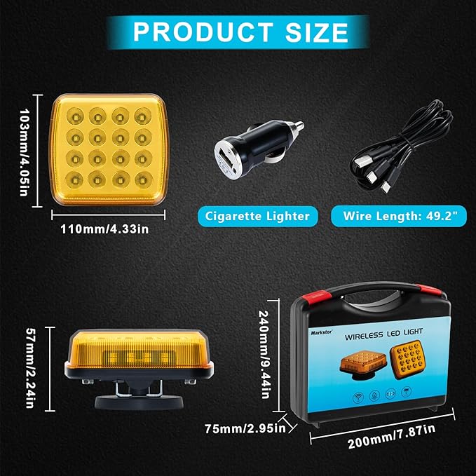 Wireless LED Road Flares for Emergency,Rechargeable Safety Flashing Lights for Vehicles,Portable Strobe Light Magnetic Emergency Strobe Light Kit for Trucks (Amber) (Amber)