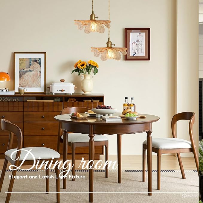 Modern Pendant Light 2 Pack Glass Pendant Lights with Hand Blown Amber Glass Shade Brass Pendant Light Kitchen Island Gold Adjustable Ceiling Hanging Light for Dining Room Bedroom