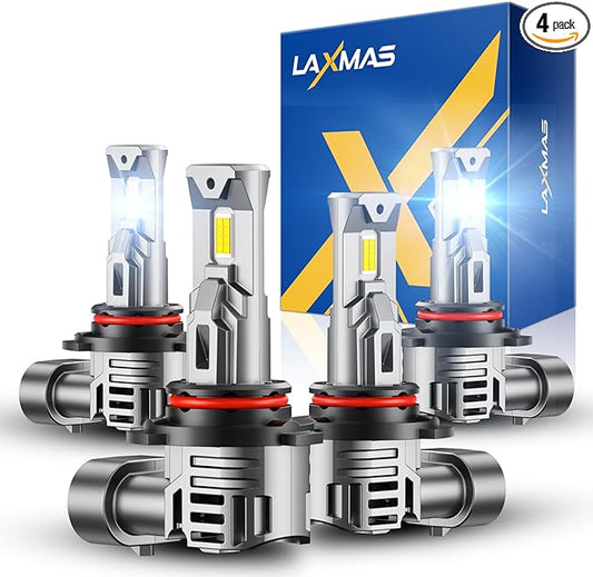 Laxmas 9005 9006 Bulbs, 64,000LM Brightness 6500K Cool White 9005 9006 Fog Lights, wireless Fog Lights with 15000RPM Cooling Fan, IP67 Waterproof, Plug-N-Play,Pack of 4