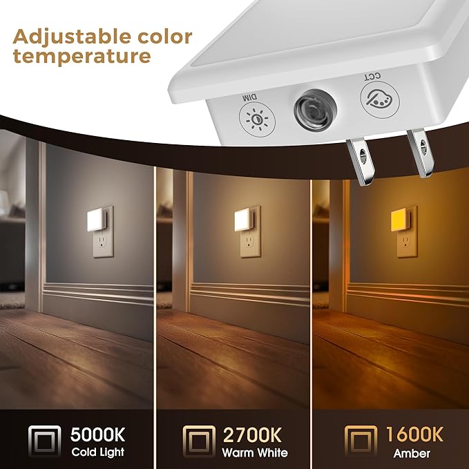 L LOHAS LED 3CCT Night Lights Plug into Wall 2-Pack, 0.3W Plug in Night Light, Dusk to Dawn, Bright Nightlight Auto-On/Off, for Adults Kids Room Bedroom Bathroom Hallway Kitchen
