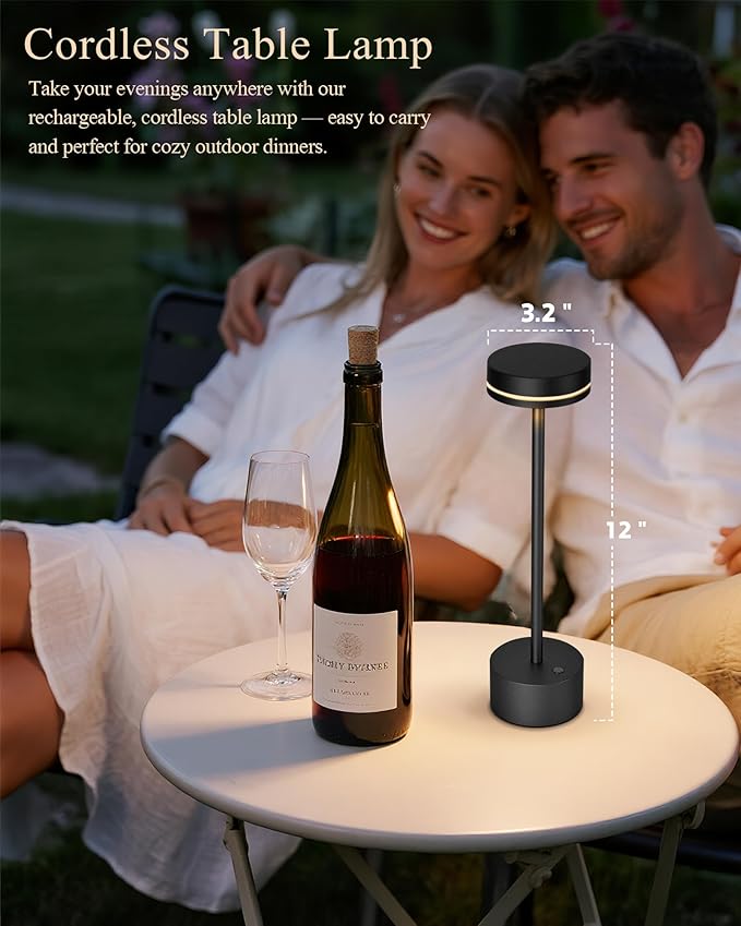 2 Pack LED Cordless Table Lamp Rechargeable, 5000mAh Portable Battery Operated LED Desk Lamp, 3 Color Dimmable Table Light for Reading/Home Office/Dining/Nightstand for Home Décor – Black