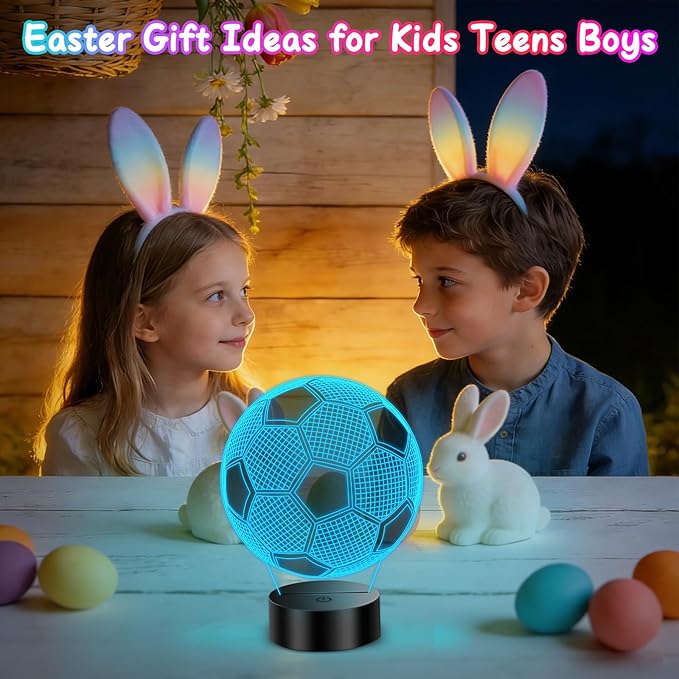 Soccer Easter Gifts for Boys 8-12, 3D Illusion Soccer Lamp Gifts for Kids Teens Boys Girls, 5 6 7 8 9 10 11 12 Year Old Boy Birthday Gifts for Kids Children, Boys Room Decor